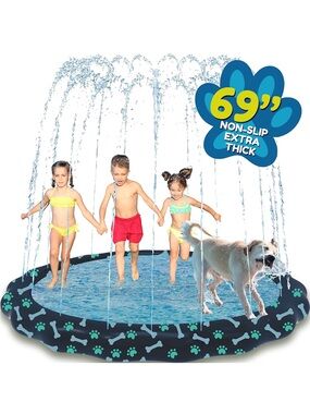 Splash 69" Paw Print Splash Pad with Black & Teal Bone Design